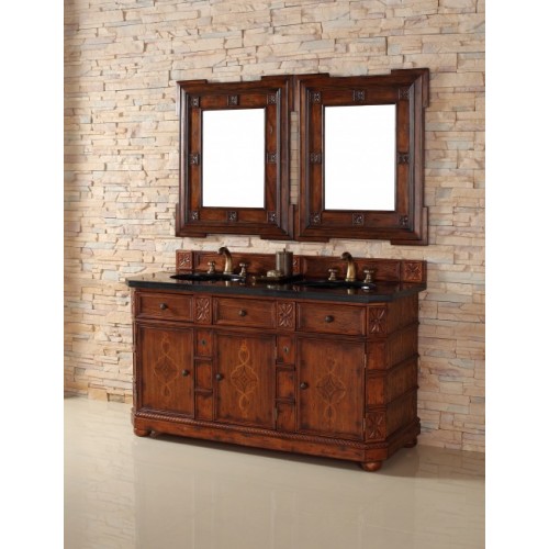 040-S60D-ABK 60" Double Absolute Black Polished Stone Top w/ Sinks w/ Clipped Corners Regent & Charleston