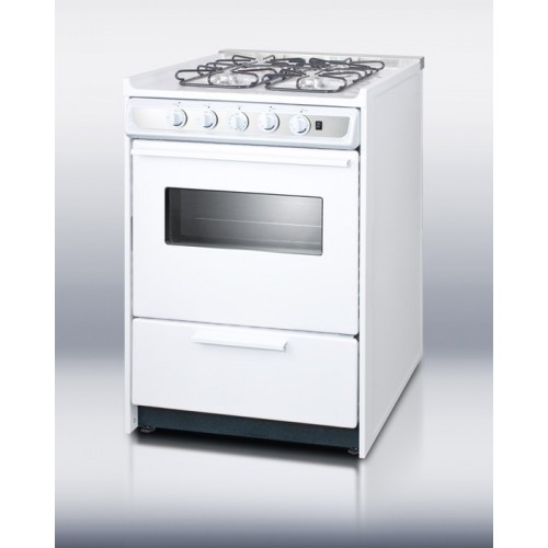 WNM616RWSlide-in gas range in slim 24" width, with white porcelain construction, four sealed burners, and oven window with light