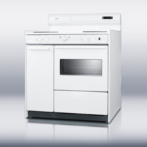 WEM430KWDeluxe 220V white electric range with clock/timer and oven with light in 36" width 
