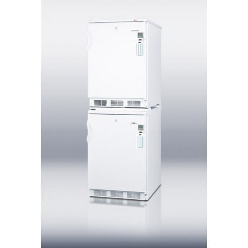 FF7L-VT65MLSTACKMED Combination stacked FF7LMED refrigerator and low temperature VT65MLMED freezer, both with locks, temperature alarms, and green dot plugs