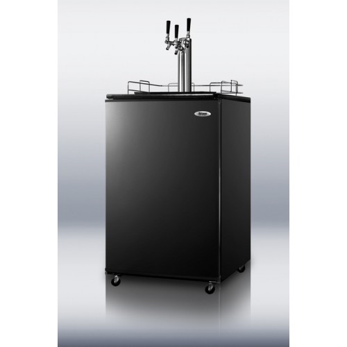 SBC490BITRIPLE Built-in auto defrost commercial beer dispenser with black exterior, triple tap system, and full tap accessory kit