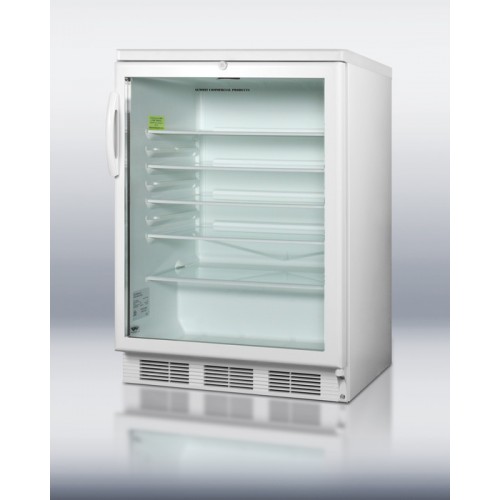 SCR600LBI Commercially listed built-in undercounter beverage center in 24" footprint, with white cabinet, glass door, and lock