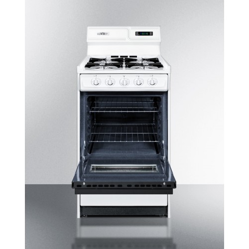 WNM1307DKDeluxe gas range in slim 20" width with electronic ignition, digital clock/timer, black glass oven door, and white porcelain top; replaces WTM1303DK
