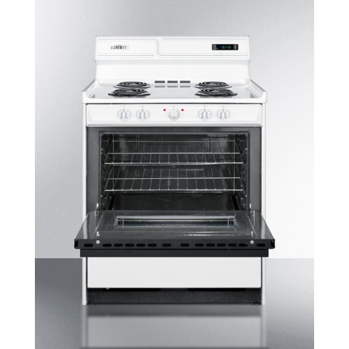 WEM230DKDeluxe 220V electric range in 30" width with digital clock/timer, black see-through glass oven door and light