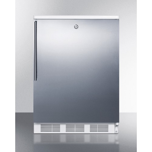 FF7LBISSHV Commercial built-in auto defrost all-refrigerator with a white cabinet, lock, stainless steel door, and thin handle