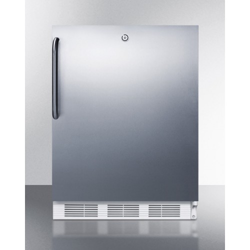 AL750LSSTBADA compliant freestanding refrigerator with lock, stainless steel door, white cabinet, and towel bar handle