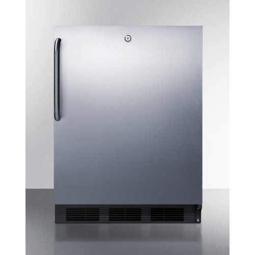 FF7LBLSSTBADA ADA compliant commercial all-refrigerator for freestanding use, with black cabinet, stainless steel door, lock, and towel bar handle