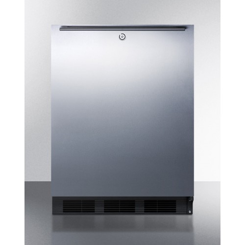 FF7LBLSSHHADA ADA compliant commercial all-refrigerator for freestanding use, with black cabinet, stainless steel door, lock, and horizontal handle