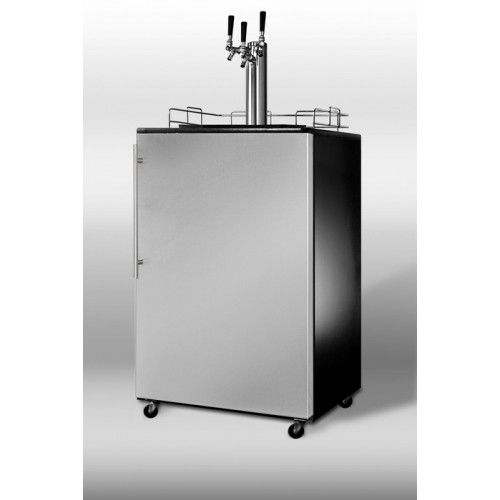 SBC490SSHVTRIPLE Commercial beer dispenser for freestanding use, with black cabinet, stainless steel door, thin handle, and triple tap system