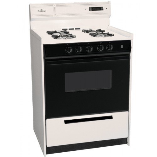 SNM6307CDKDeluxe bisque gas range in slim 24" width with electronic ignition, digital clock/timer, black see-through glass oven door and light; replaces STM6307DK
