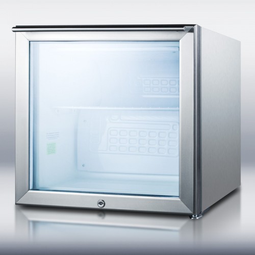 FS20LGLCSS7 Commercially approved "cube" shaped compact all-freezer with a glass door, stainless steel cabinet, and front-mounted lock, capable of -20C operation