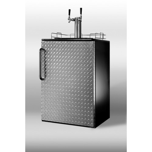 SBC490BIDPLTWIN Built-in auto defrost commercial beer dispenser with black cabinet, diamond plate door and double tap kit