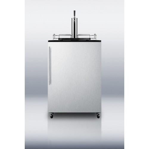 SBC490BISSHV Built-in auto defrost commercial beer dispenser with stainless steel door, thin handle, and complete tap accessories