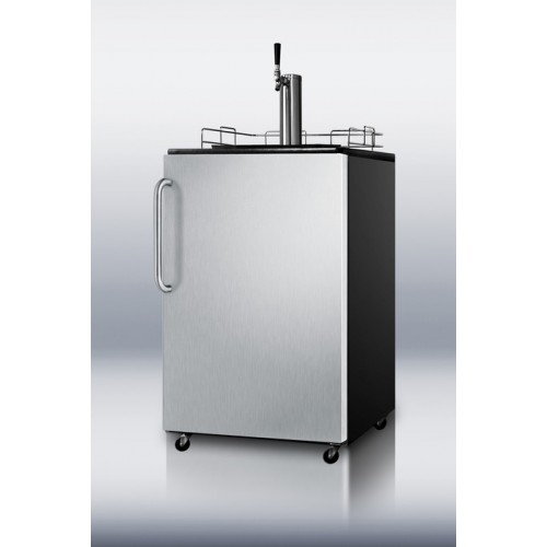 SBC490BISSTB Built-in auto defrost commercial beer dispenser with stainless steel door, towel bar handle, and complete tap accessories