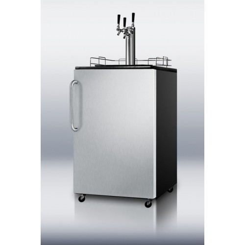 SBC490BISSTBTRIPLE Built-in auto defrost commercial beer dispenser with three taps, stainless steel door, and towel bar handle