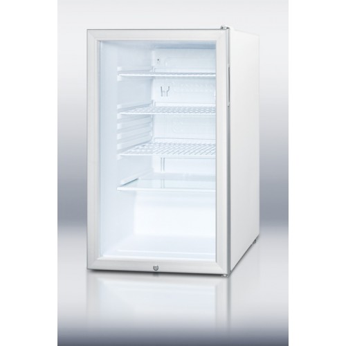 SCR450LBI7ADA Series Commercially listed ADA Compliant 20" wide glass door all-refrigerators for built-in use, auto defrost with white cabinets and alternate handle styles
