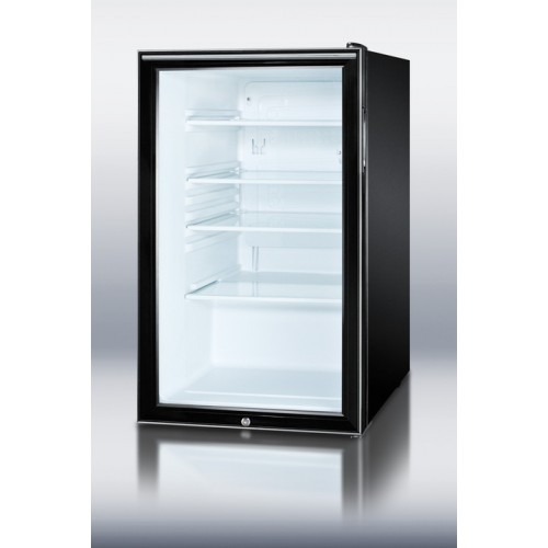 SCR500BLBI7 Series Commercially listed 20" wide glass door all-refrigerators for built-in use, auto defrost with black cabinets and alternate handle styles