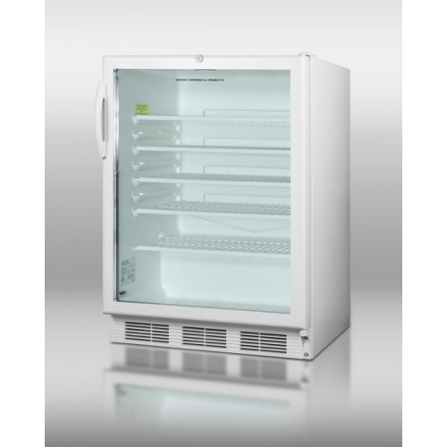 SCR600LADA Series ADA compliant counter height beverage centers for freestanding commercial use, with glass doors and factory installed locks