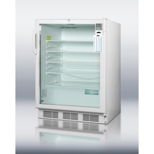 SCR600LMEDADA ADA compliant freestanding glass door refrigerator with temperature alarm, hospital grade cord, internal fan and lock