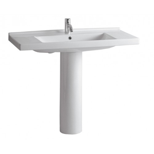 WHI-LU040-LU005 China Series tubular pedestal with rectangular basin and chrome overflow - shelf space on left and right