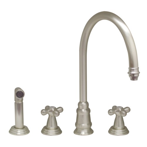 WHI-WH13664-SP Evolution widespread mixer with gooseneck swivel spout, cross style handles and solid brass side spray