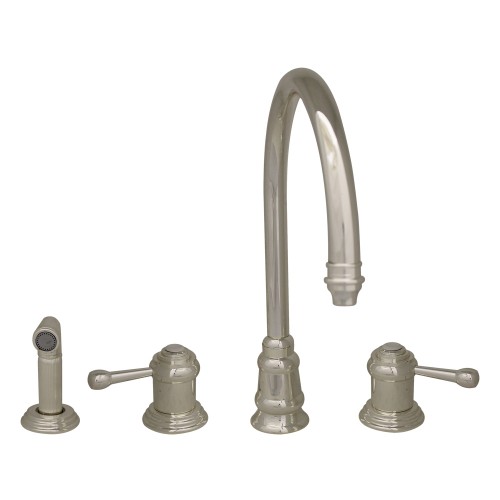 WHI-WH15664-PS Evolution widespread mixer with gooseneck swivel spout, lever style handles and solid brass side spray