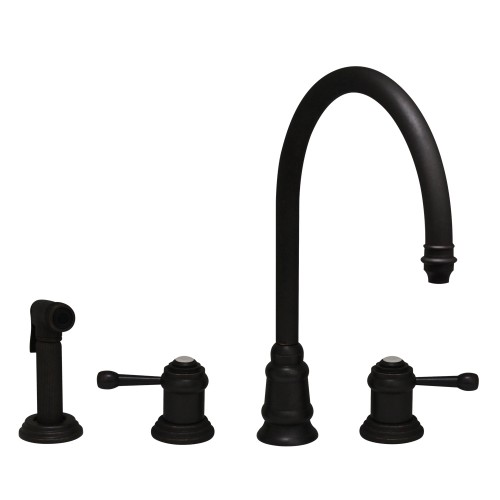 WHI-WH15664-WCO Evolution widespread mixer with gooseneck swivel spout, lever style handles and solid brass side spray
