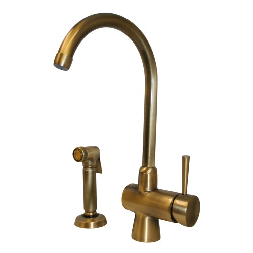 WHI-WH16666-AB Evolution arcade single lever mixer with gooseneck swivel spout and a fluted solid brass side spray