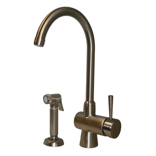 WHI-WH16666-BN Evolution arcade single lever mixer with gooseneck swivel spout and a fluted solid brass side spray