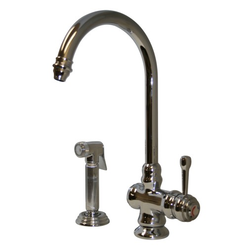 WHI-WH17666-C Evolution colonial style single lever mixer with gooseneck swivel spout and fluted solid brass side spray