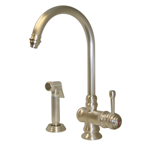 WHI-WH17666-SP Evolution colonial style single lever mixer with gooseneck swivel spout and fluted solid brass side spray