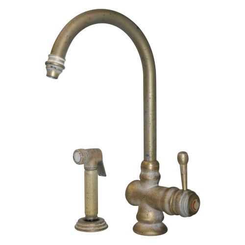 WHI-WH17666-SB Evolution colonial style single lever mixer with gooseneck swivel spout and fluted solid brass side spray