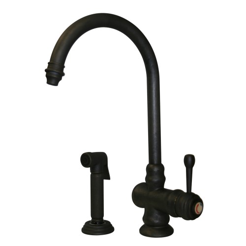 WHI-WH17666-WB Evolution colonial style single lever mixer with gooseneck swivel spout and fluted solid brass side spray