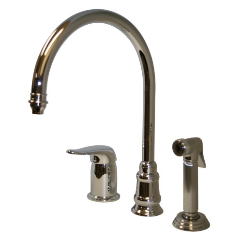 WHI-WH18664-C Evolution three hole faucet with independent single lever mixer, gooseneck swivel spout, fluted solid brass side spray