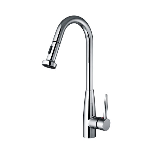 WHI-WH2070838-C Jem Collectin single hole faucet with a gooseneck swivel spout, pull-down spray head, and lever handle
