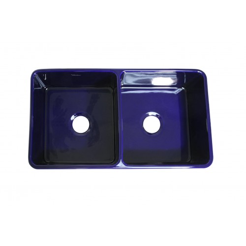 WHI-WH3719-BLUE Duet reversible double bowl fireclay sink with smooth front apron