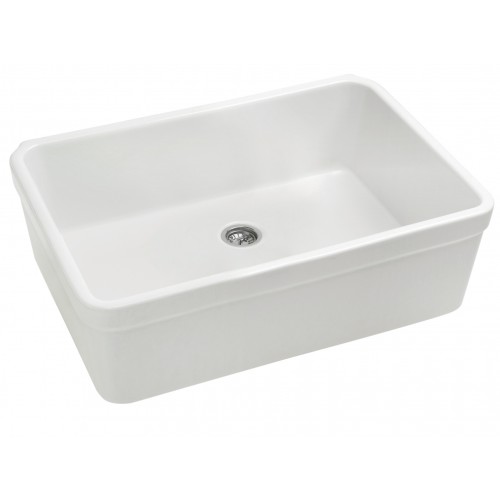 WHI-WHB2620-WHITE Basichaus non reversible fireclay sink with decorative 2" lip and a 3 1/2 inch center drain