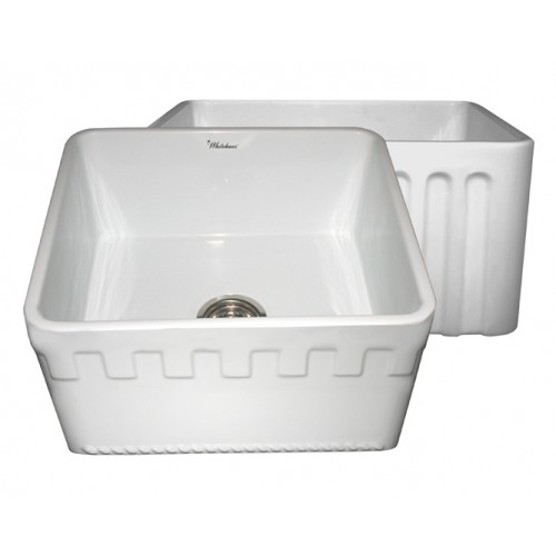 WHI-WHFLATN2018-WHITE Reversible series fireclay sink with an Athinahaus front apron one side and fluted front apron on opposite side