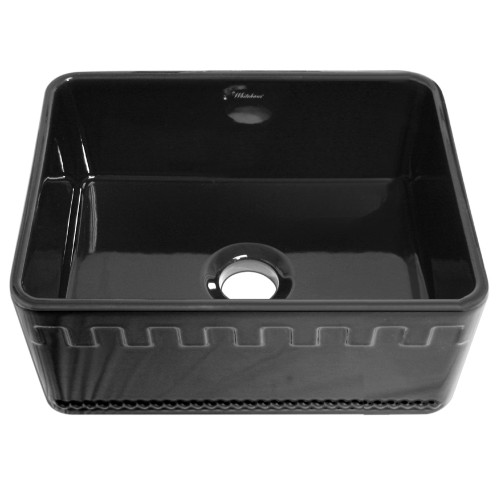 WHI-WHFLATN2418-BLACK Reversible series fireclay sink with an Athinahaus front apron one side and fluted front apron on opposite side