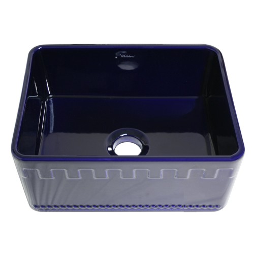 WHI-WHFLATN2418-BLUE Reversible series fireclay sink with an Athinahaus front apron one side and fluted front apron on opposite side