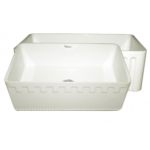 WHI-WHFLATN3018-BISCUIT Reversible series fireclay sink with an Athinahaus front apron one side and fluted front apron on opposite side