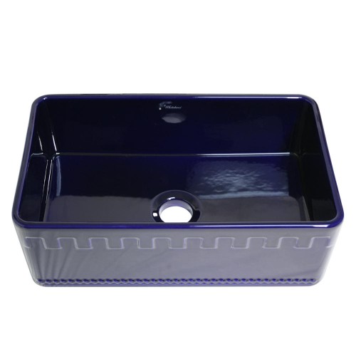 WHI-WHFLATN3018-BLUE Reversible series fireclay sink with an Athinahaus front apron one side and fluted front apron on opposite side
