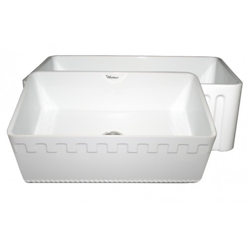WHI-WHFLATN3018-WHITE Reversible series fireclay sink with an Athinahaus front apron one side and fluted front apron on opposite side