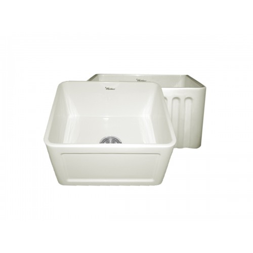 WHI-WHFLCON2018-BISCUIT Reversible series fireclay sink with Concave front apron one side and fluted front apron on other