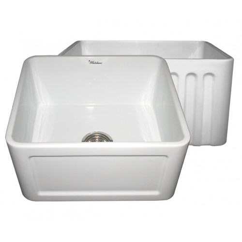 WHI-WHFLCON2018-WHITE Reversible series fireclay sink with Concave front apron one side and fluted front apron on other