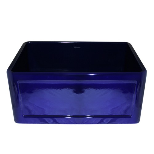 WHI-WHFLCON2418-BLUE Reversible series fireclay sink with Concave front apron one side and fluted front apron on other
