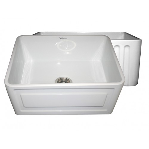 WHI-WHFLCON2418-WHITE Reversible series fireclay sink with Concave front apron one side and fluted front apron on other