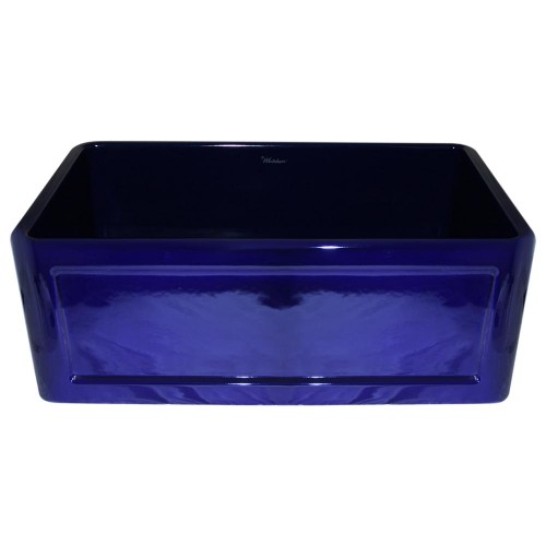 WHI-WHFLCON3018-BLUE Reversible series fireclay sink with Concave front apron one side and fluted front apron on other
