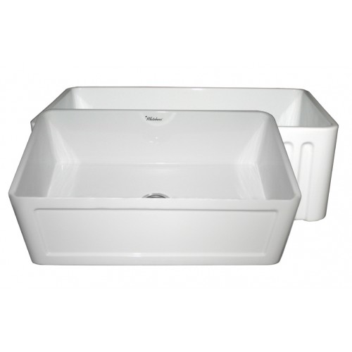 WHI-WHFLCON3018-WHITE Reversible series fireclay sink with Concave front apron one side and fluted front apron on other