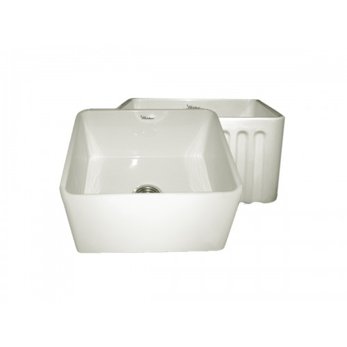 WHI-WHFLPLN2018-BISCUIT Reversible series fireclay sink with smooth front apron one side and fluted front apron on opposite side